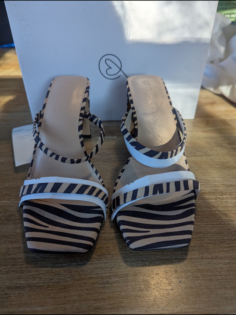 Zebra-Print Strappy Slide Heels in Black & Cream - Picture 5 of 7